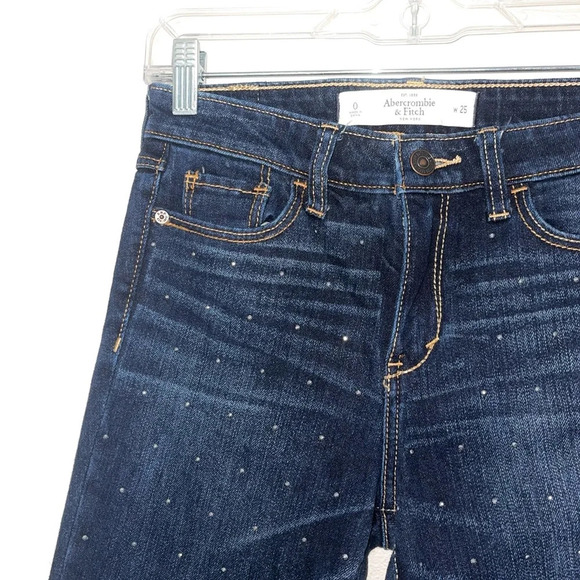 Abercrombie & Fitch Dark Wash Allover Rhinestone Mid-rise Skinny Jeans 25 Women - Picture 2 of 12